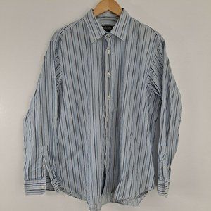 Michael by Michael Kors  Men's Button Down Long Sleeve Shirt Navy Blue White XL